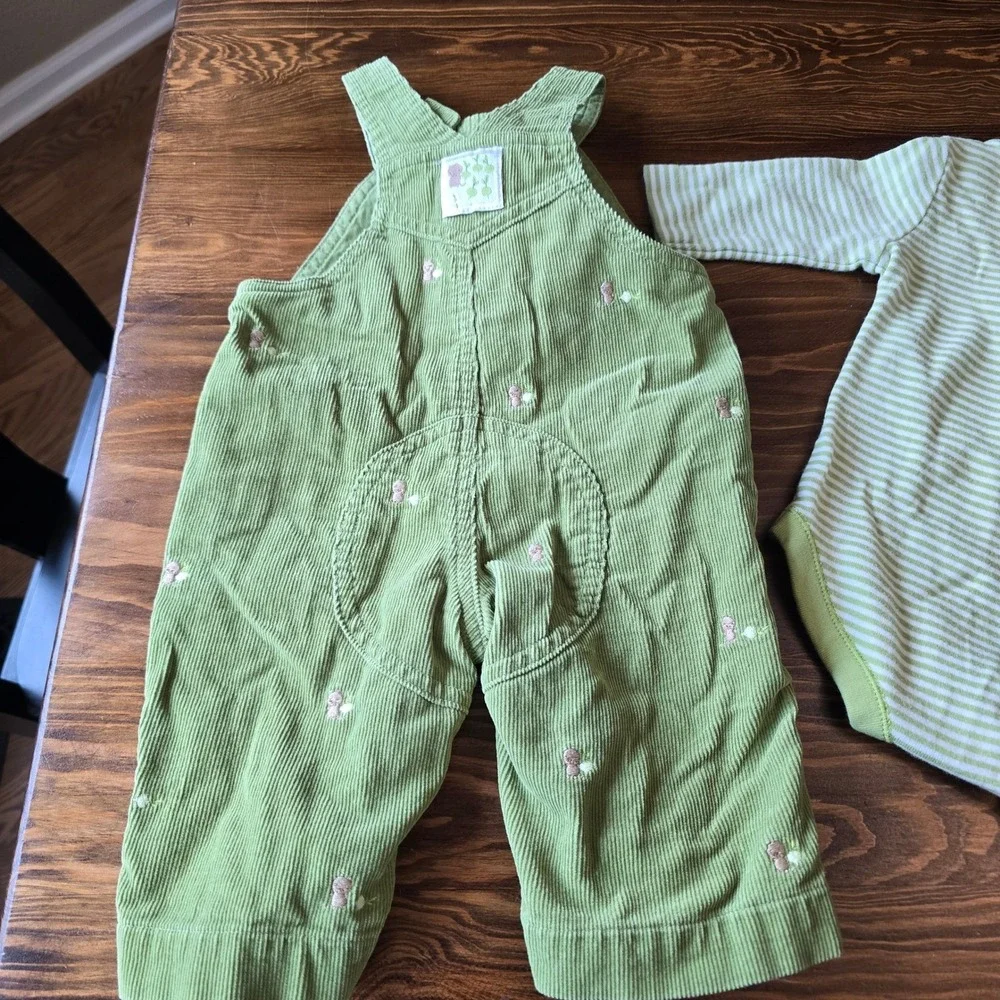 Vintage Gymboree Does Your Garden Grow Baby Corduroy Overalls & Striped Set 0-3M
